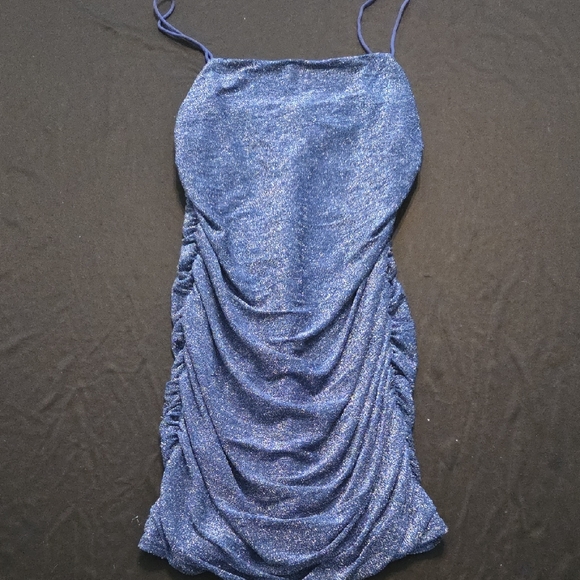 Elegant Blue Ruched Dress - Picture 1 of 5
